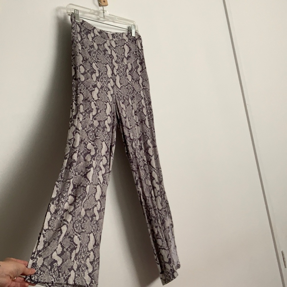 Snake print flare pants w slits on ankles